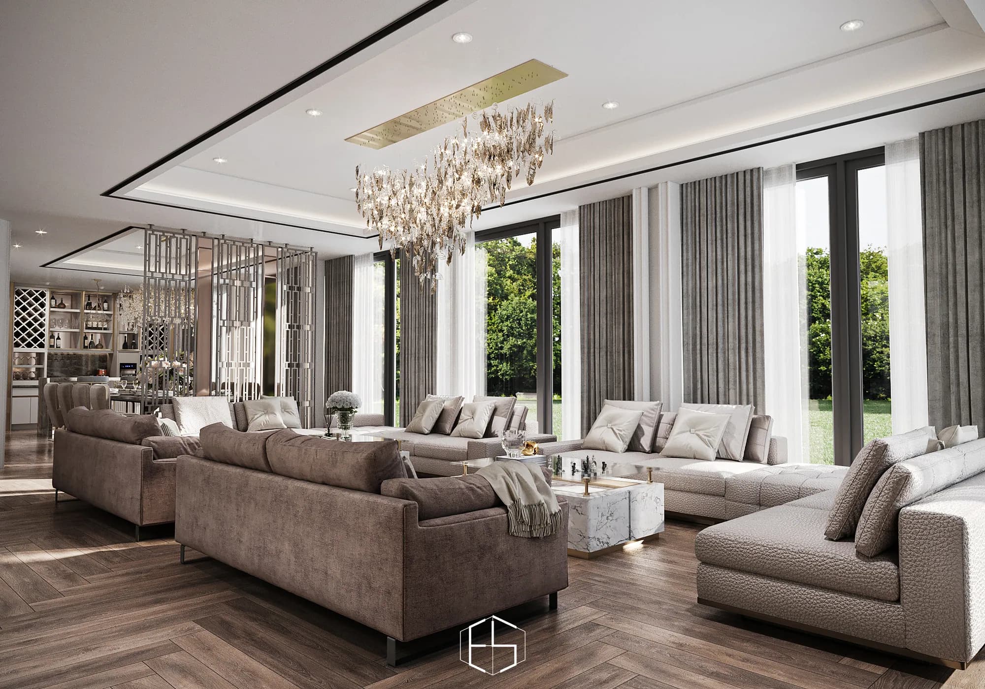 3D render of the living area, Private Residence — residence design visualization by ePrivilege Studio (view 1)
