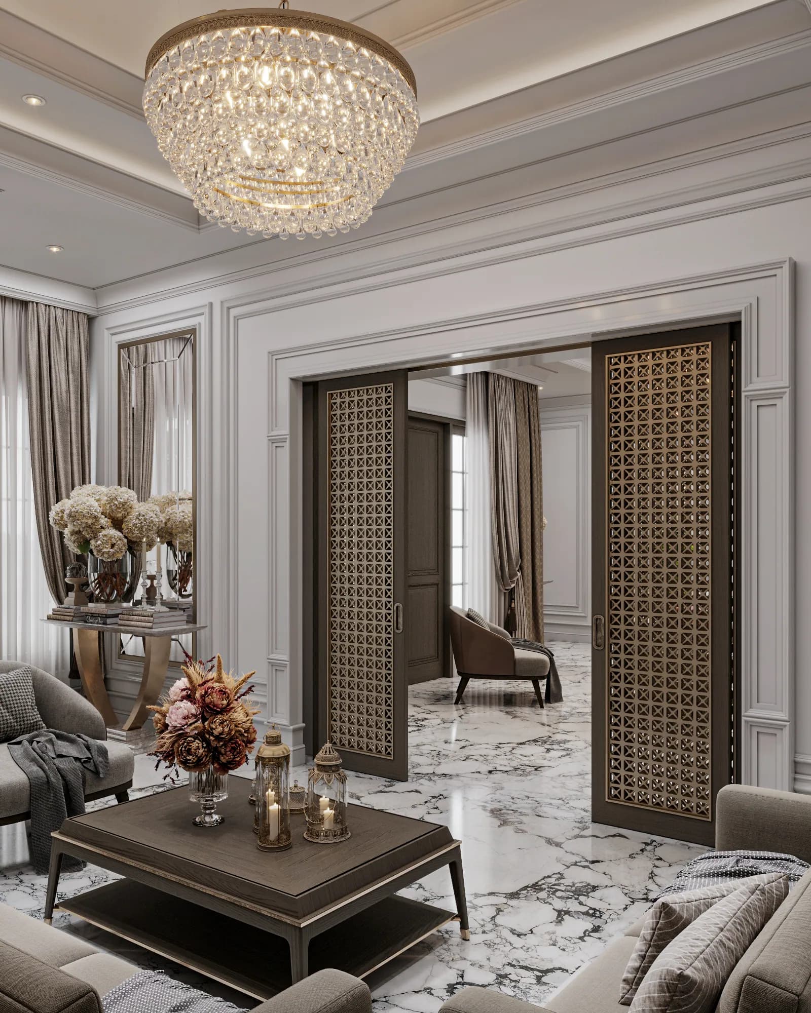 3D render of the living, dining, kitchen & guest room, Family Residence — residence design visualization by ePrivilege Studio (view 20)