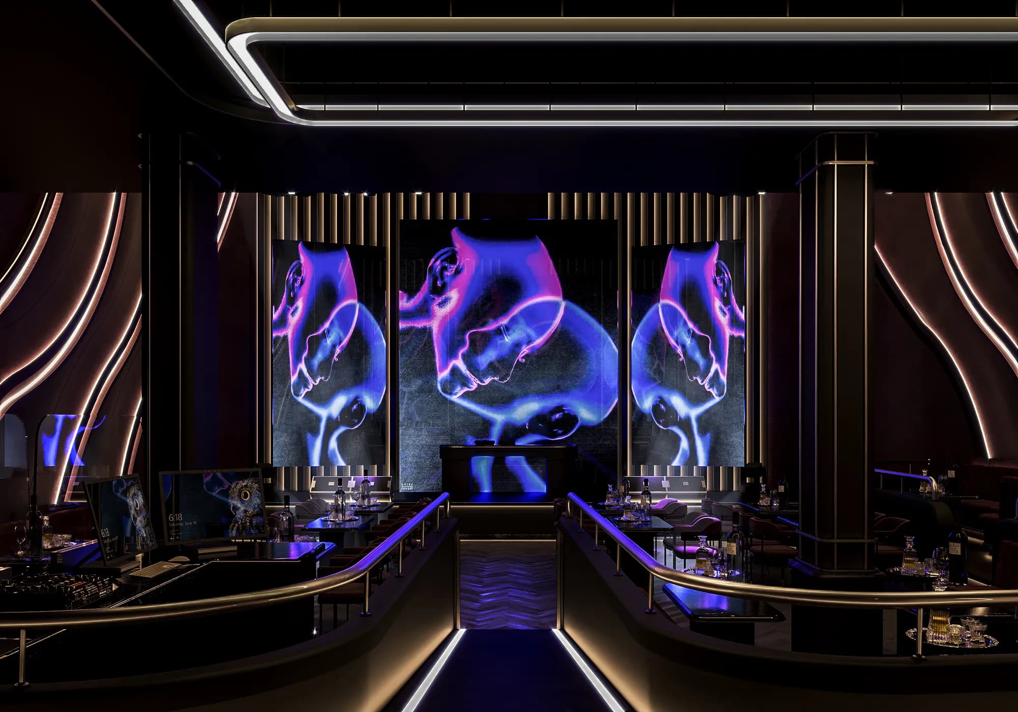 3D render of the stage, Pink Panther — hospitality venue design visualization by ePrivilege Studio (view 1)