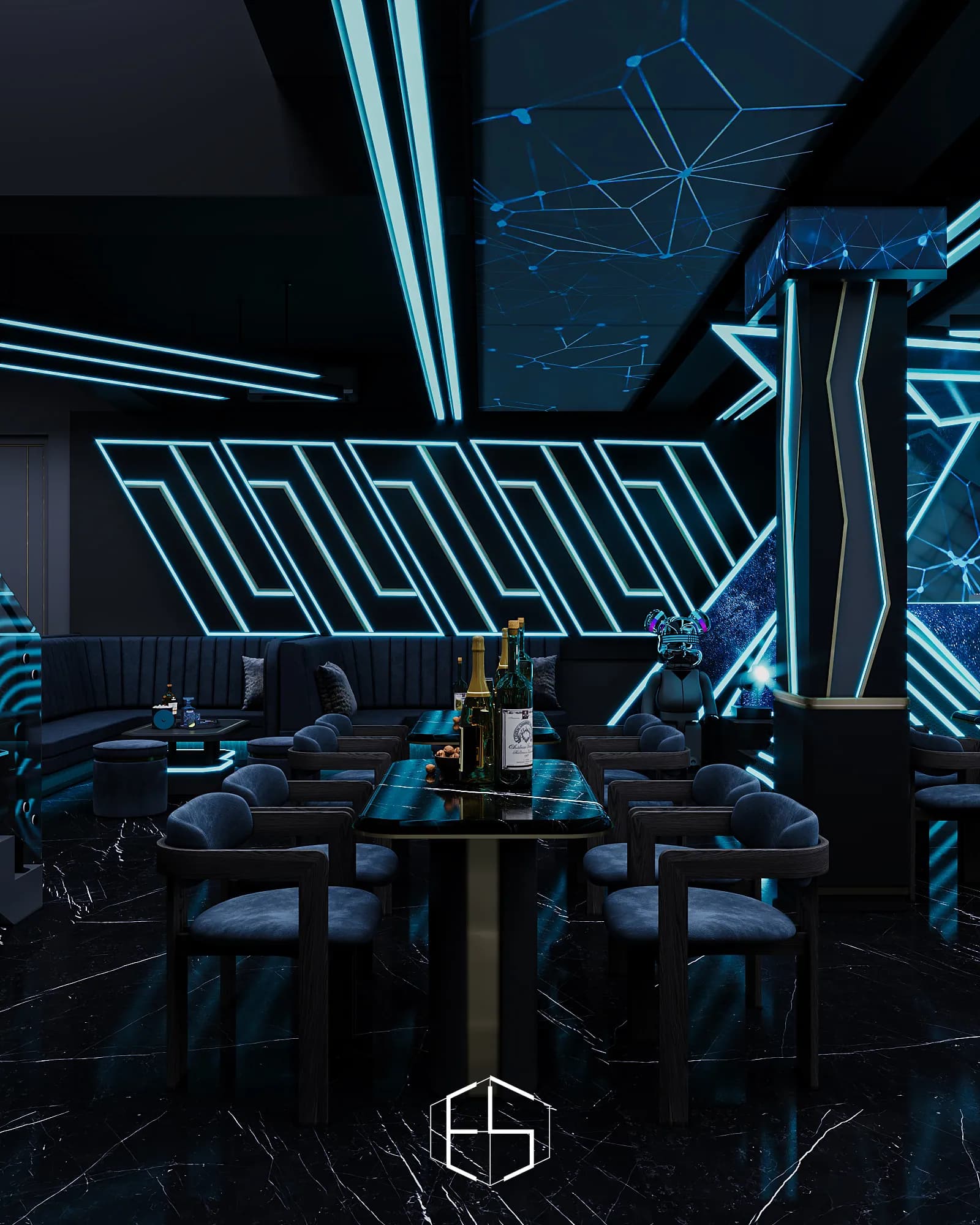 3D render of the interior, Tongue & Groove Island — hospitality venue design visualization by ePrivilege Studio (view 1)