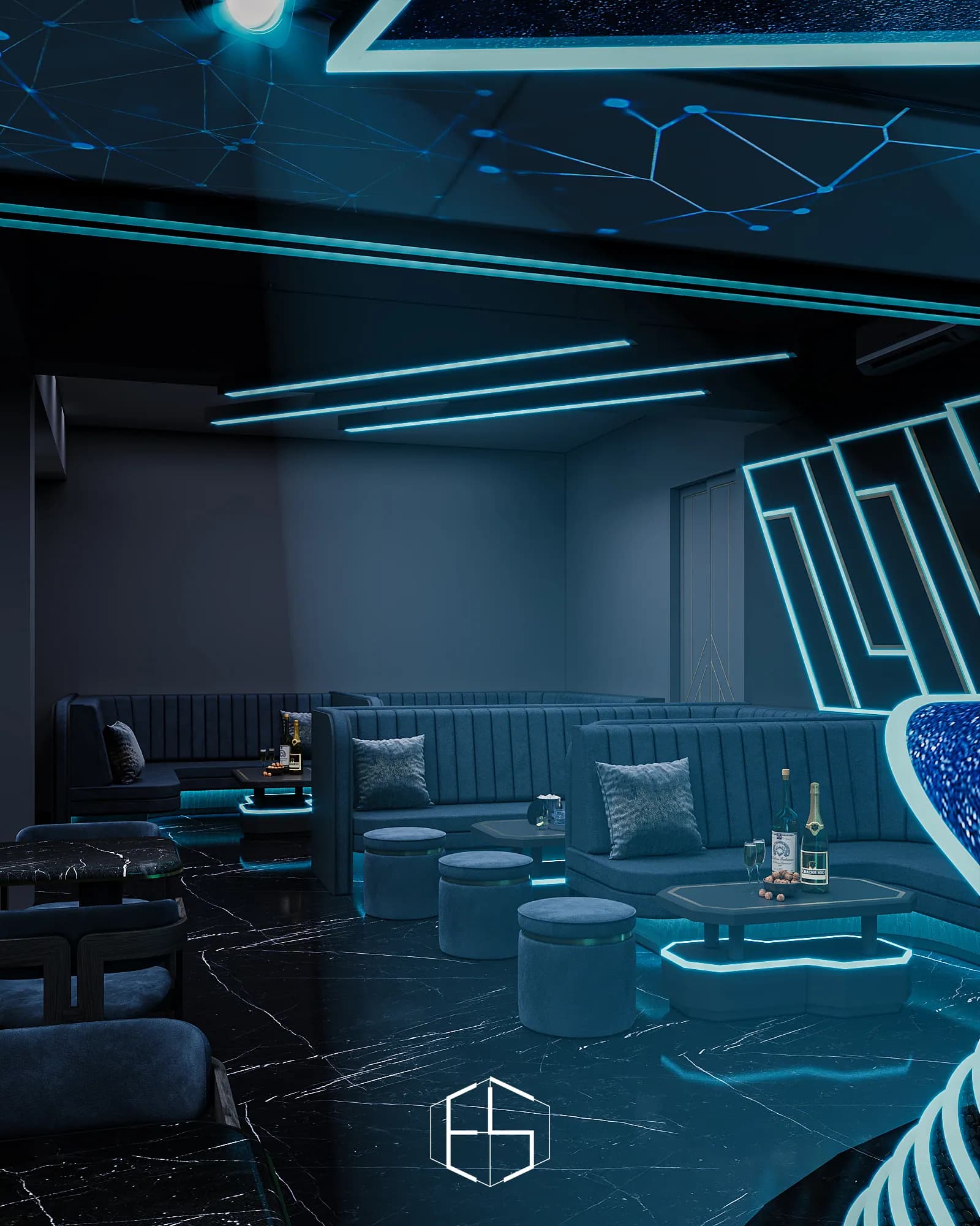 3D render of the interior, Tongue & Groove Island — hospitality venue design visualization by ePrivilege Studio (view 3)
