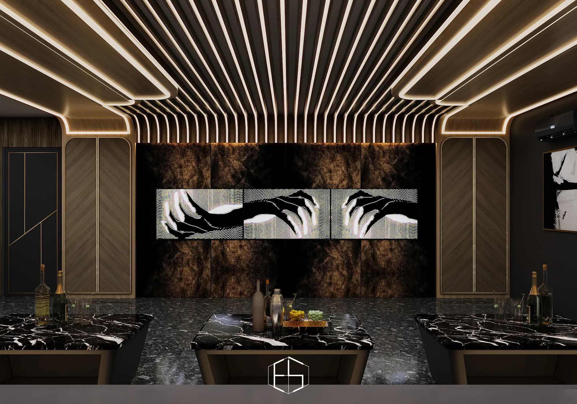 3D render of the karaoke room, Tongue & Groove Island — hospitality venue design visualization by ePrivilege Studio (view 3)