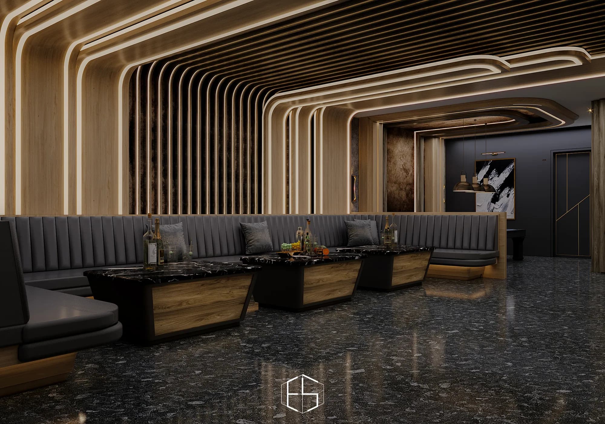 3D render of the karaoke room, Tongue & Groove Island — hospitality venue design visualization by ePrivilege Studio (view 8)